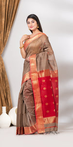Grey Maheshwari Saree with Floral Motifs-Maheshwari Saree-parinitasarees