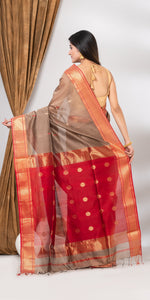 Grey Maheshwari Saree with Floral Motifs-Maheshwari Saree-parinitasarees