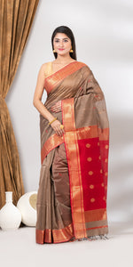 Grey Maheshwari Saree with Floral Motifs-Maheshwari Saree-parinitasarees