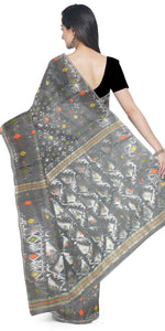 Grey Muslin Saree with Dhakai Motifs-Muslin saree-parinitasarees