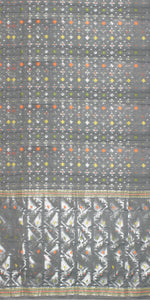 Grey Muslin Saree with Dhakai Motifs-Muslin saree-parinitasarees