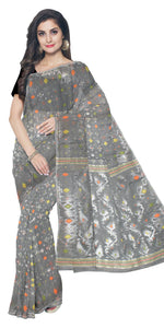 Grey Muslin Saree with Dhakai Motifs-Muslin saree-parinitasarees