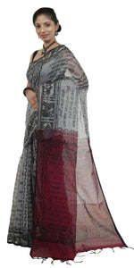 Grey Shantiniketan Cotton Saree with Pink Pallav-parinitasarees