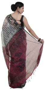 Grey Shantiniketan Cotton Saree with Pink Pallav-parinitasarees
