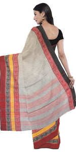 Grey Soft Tant Saree with Intricate Border-Tant saree-parinitasarees