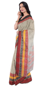 Grey Soft Tant Saree with Intricate Border-Tant saree-parinitasarees