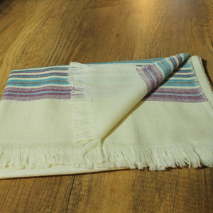 Handwoven Merino White Wool Stole with Multi-colour Woven Patterns-Shawls-parinitasarees