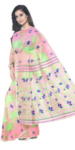 Light Green Cotton Jamdani with Floral Motifs-Jamdani saree-parinitasarees