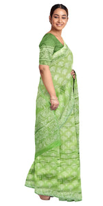 Light Green Mul Cotton Saree with Leafy Motifs-Mul Cotton-parinitasarees