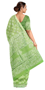 Light Green Mul Cotton Saree with Leafy Motifs-Mul Cotton-parinitasarees