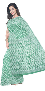 Light Green Muslin Saree with Dhakai Motifs-Muslin saree-parinitasarees