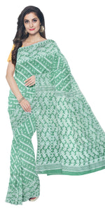 Light Green Muslin Saree with Dhakai Motifs-Muslin saree-parinitasarees