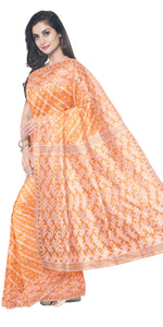 Light Orange Muslin Saree with Dhakai Motifs-Muslin saree-parinitasarees