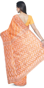 Light Orange Muslin Saree with Dhakai Motifs-Muslin saree-parinitasarees