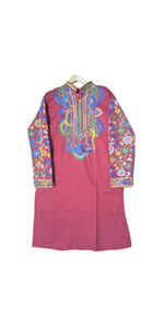 Maroon Cotton Panjabi with Floral Kantha Embroidery- L-Men's Kurtas-parinitasarees