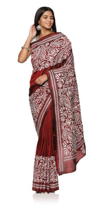 Maroon Kantha Embroidered Silk Saree-Kantha saree-parinitasarees