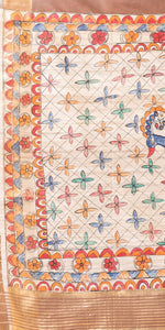 Mocha Madhubani Painted Bapta Tussar Silk Saree-Tussar Saree-parinitasarees