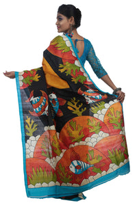 Mustard Bishnupuri Silk Saree with Fish Motifs-Bishnupuri silk saree-parinitasarees