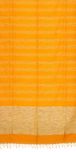 Mustard Handspun Cotton Saree with Striped Patterns-Handspun Cotton-parinitasarees