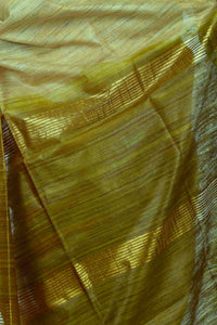 Natural Beige Ghicha Tussar Silk Saree with Green Pallav-Tussar Saree-parinitasarees