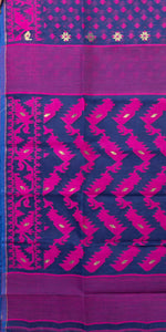 Navy Blue Dhakai Jamdani with Floral Motifs-Jamdani saree-parinitasarees