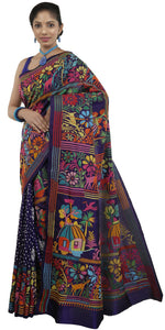 Navy Blue Pure Silk Kantha Saree with Exquisite Pallav-Kantha saree-parinitasarees