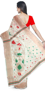 Off-white Cotton Jamdani with Floral Motifs-Jamdani saree-parinitasarees