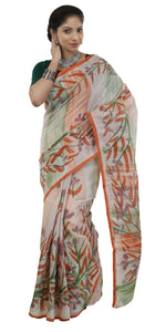 Off-white Cotton Kantha Saree with Floral Motifs-Kantha saree-parinitasarees