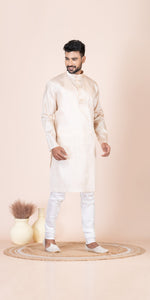 Off-white Pure Kosa Silk Men's Kurta with Silk Mark-Men's Kurtas-parinitasarees