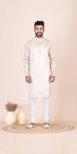 Off-white Pure Kosa Silk Men's Kurta with Silk Mark-Men's Kurtas-parinitasarees