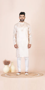 Off-white Pure Kosa Silk Men's Kurta with Silk Mark-Men's Kurtas-parinitasarees