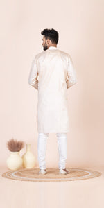 Off-white Pure Kosa Silk Men's Kurta with Silk Mark-Men's Kurtas-parinitasarees
