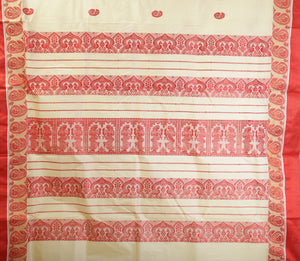 Off-white Pure Silk Garad Saree with Composite Paisley Motifs-Garad Silk-parinitasarees