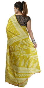 Olive Bishnupuri Silk Saree with Block Prints-Bishnupuri silk saree-parinitasarees