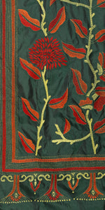 Olive Green Kantha Embroidered Art-Silk Saree-Kantha saree-parinitasarees