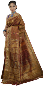 Olive-Pink Baluchari Silk Saree with Magnificent Pallav-Baluchari saree-parinitasarees