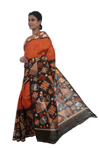 Orange Bishnupuri Silk Saree with Abstract Patterns-Bishnupuri silk saree-parinitasarees