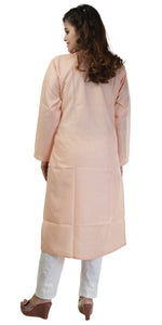 Peach Cotton Chikankari Kurti with Floral Motifs-Women's Chikankari Kurti-parinitasarees