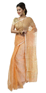 Peach Fine Muslin Saree with Golden Motifs-Muslin saree-parinitasarees