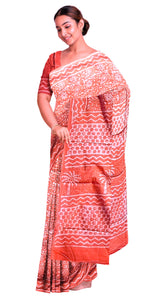 Peach Mul Cotton Saree with Floral Pattern-Mul Cotton-parinitasarees