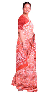 Peach Mul Cotton Saree with Floral Pattern-Mul Cotton-parinitasarees