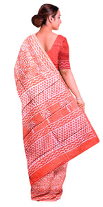 Peach Mul Cotton Saree with Floral Pattern-Mul Cotton-parinitasarees