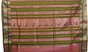 Peach Pure Silk Garad Saree with Gorgeous Motifs-Garad Silk-parinitasarees