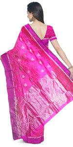 Pink Chanderi Pattu Silk Saree with Floral Motifs-Chanderi Sarees-parinitasarees
