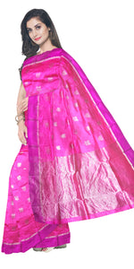 Pink Chanderi Pattu Silk Saree with Floral Motifs-Chanderi Sarees-parinitasarees