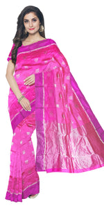 Pink Chanderi Pattu Silk Saree with Floral Motifs-Chanderi Sarees-parinitasarees