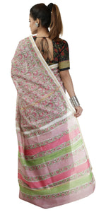 Pink Chanderi Saree with Floral Block Prints-Chanderi Sarees-parinitasarees