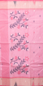 Pink Cotton Jamdani with Floral Motifs-Jamdani saree-parinitasarees