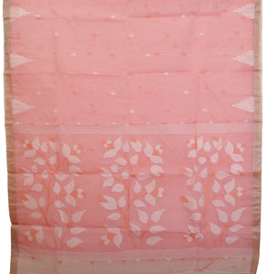 Pink Cotton Jamdani with Geometric Motifs-Jamdani saree-parinitasarees