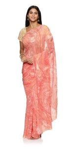 Pink Hand Marbled Pure Silk Chiffon Saree-Marbling Sarees-parinitasarees